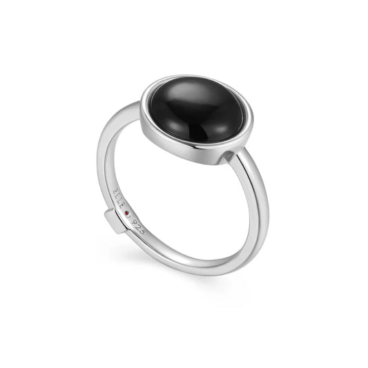 Elle Lustre Collection Button Black Agate Ring