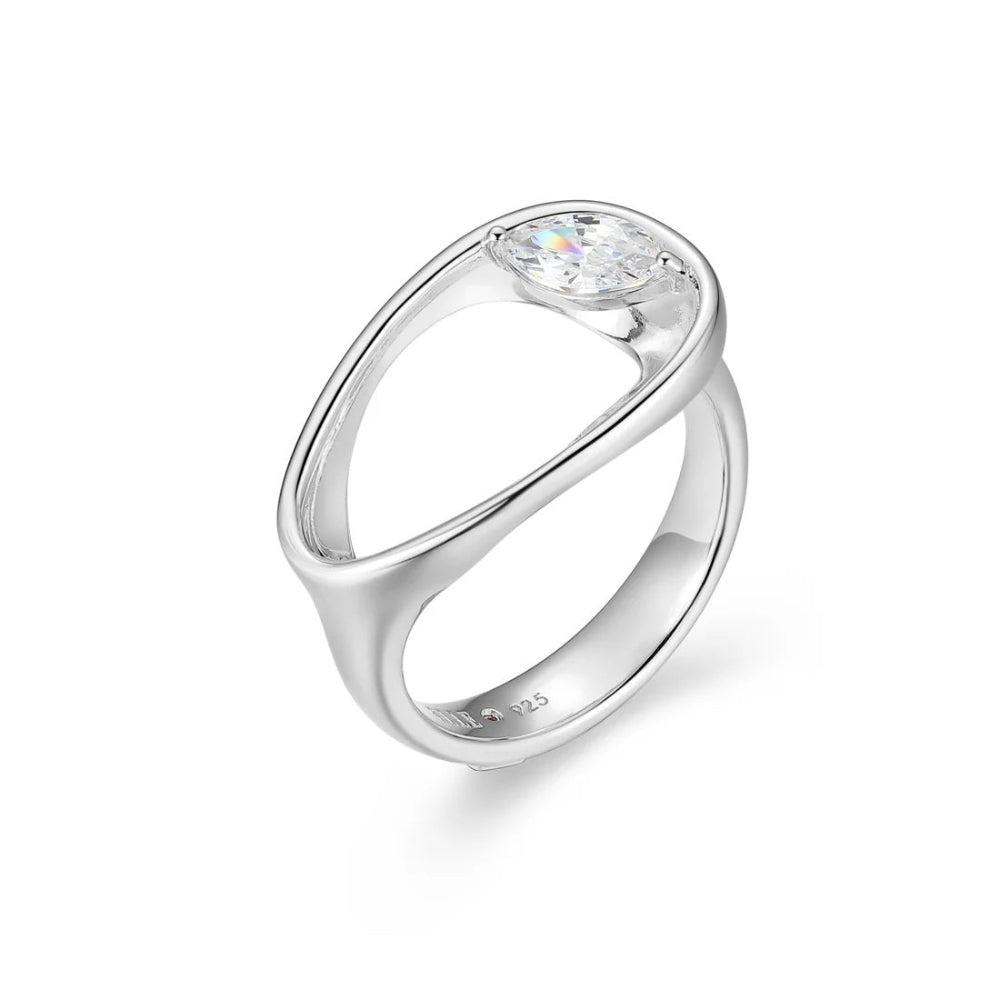 Silver ring with a clear gemstone