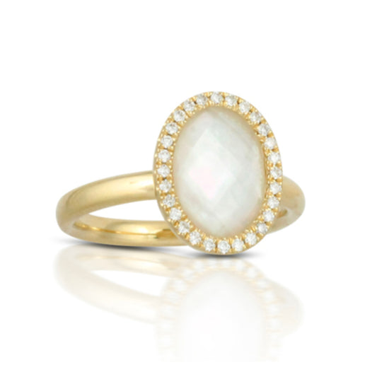 18k Gold Mother of Pear Ring with Diamonds