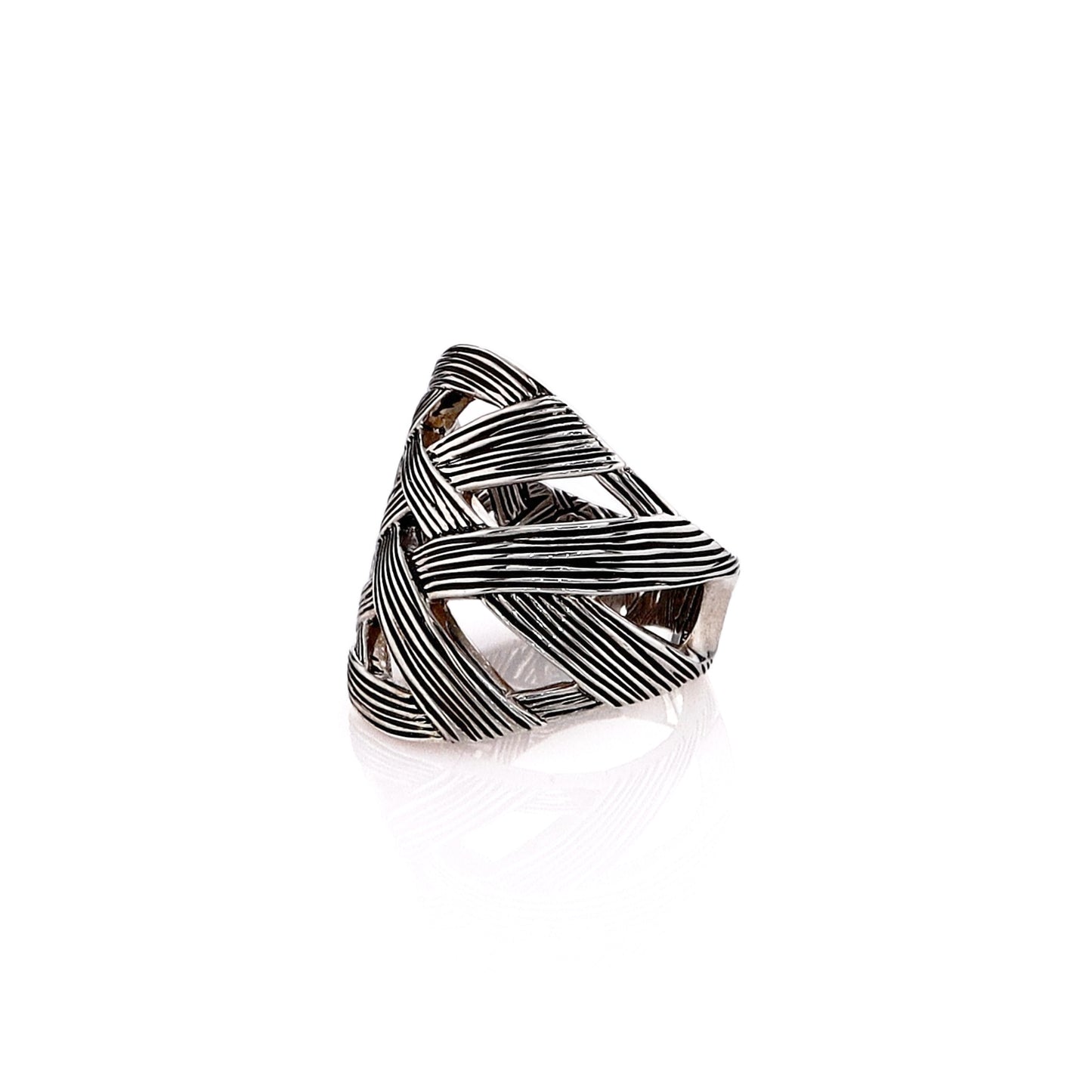 John Hardy Sterling Silver Striated Criss-Cross Bamboo Design Ring
