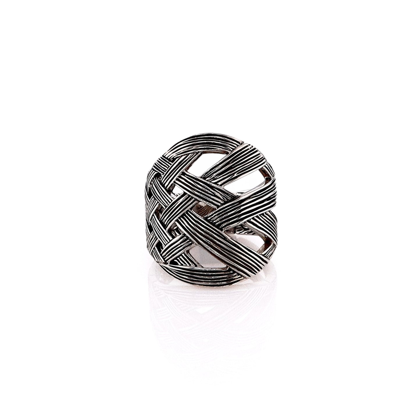 John Hardy Sterling Silver Striated Criss-Cross Bamboo Design Ring