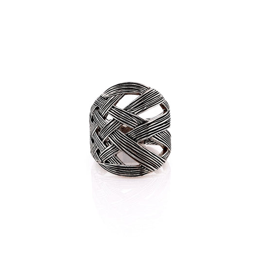 John Hardy Sterling Silver Striated Criss-Cross Bamboo Design Ring
