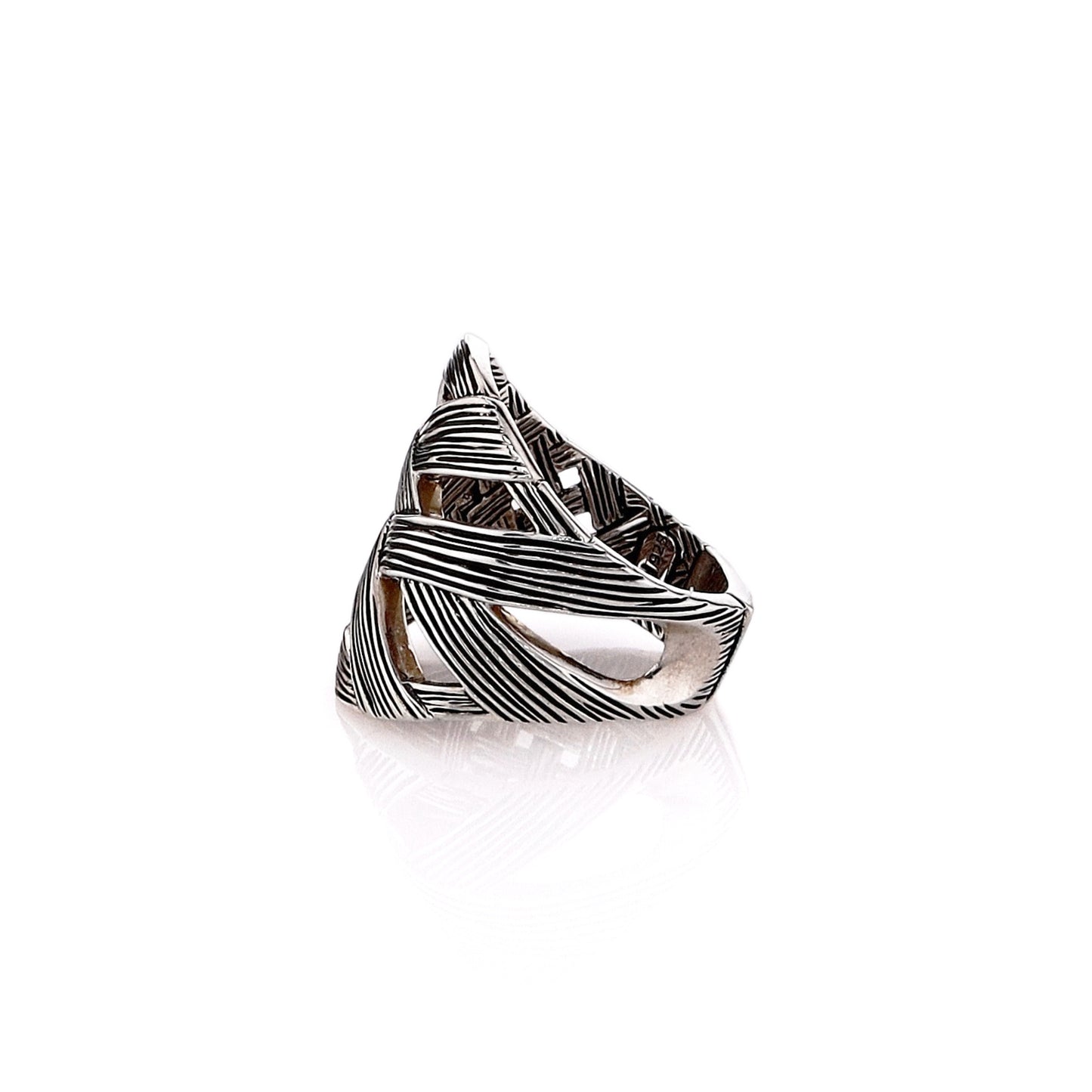 John Hardy Sterling Silver Striated Criss-Cross Bamboo Design Ring