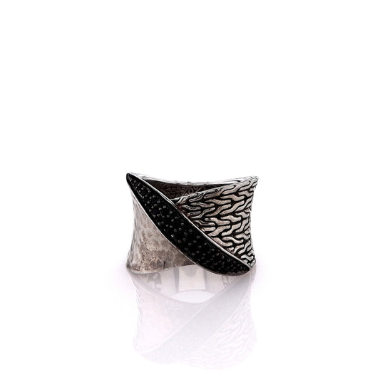 John Hardy Sterling Silver Classic Hammered Black Sapphire and Spinel Ring