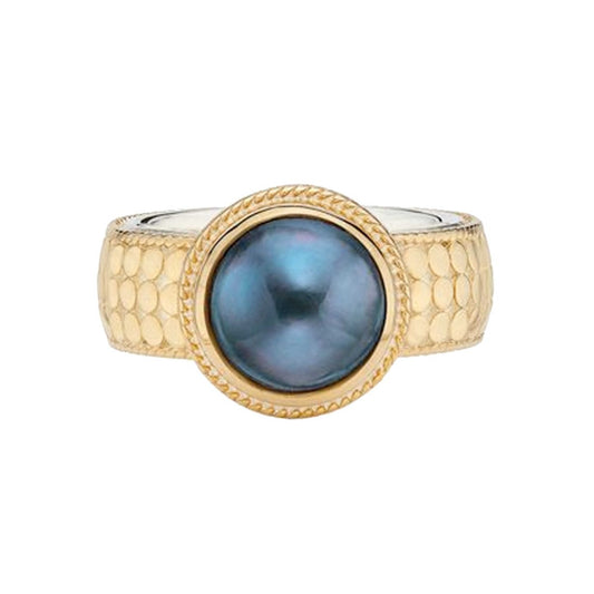 Anna Beck Yellow Gold Plated Sterling Silver Blue Pearl Size 7 Cocktail Ring