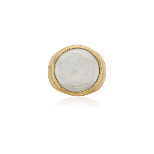 Anna Beck Large Wavy Coin Pearl Signet Ring