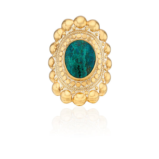 Anna Beck Large Scalloped Malachite Chrysocolla Kala Ring - Gold Tone