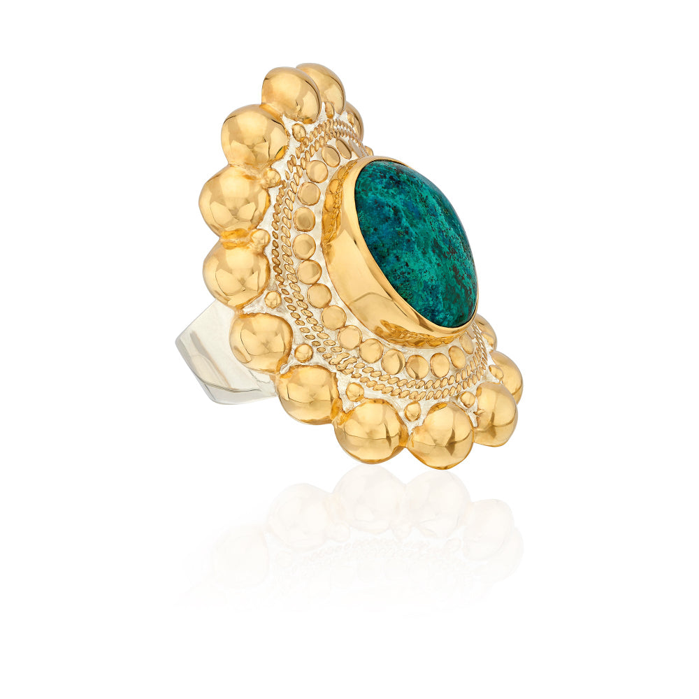 Anna Beck Large Scalloped Malachite Chrysocolla Kala Ring - Gold Tone