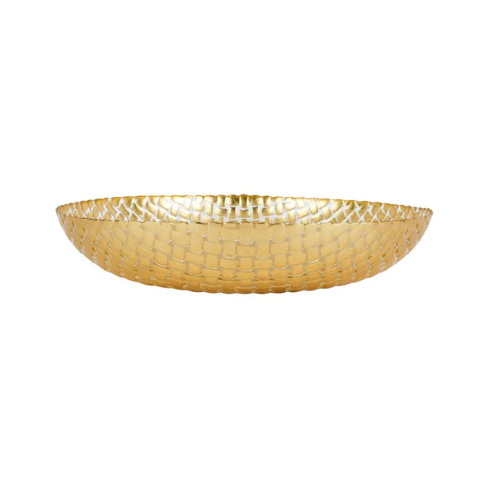 Vietri Rufolo Glass Gold Basketweave Large Shallow Bowl