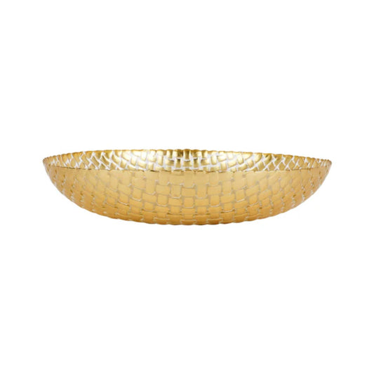 Vietri Rufolo Glass Gold Basketweave Large Shallow Bowl