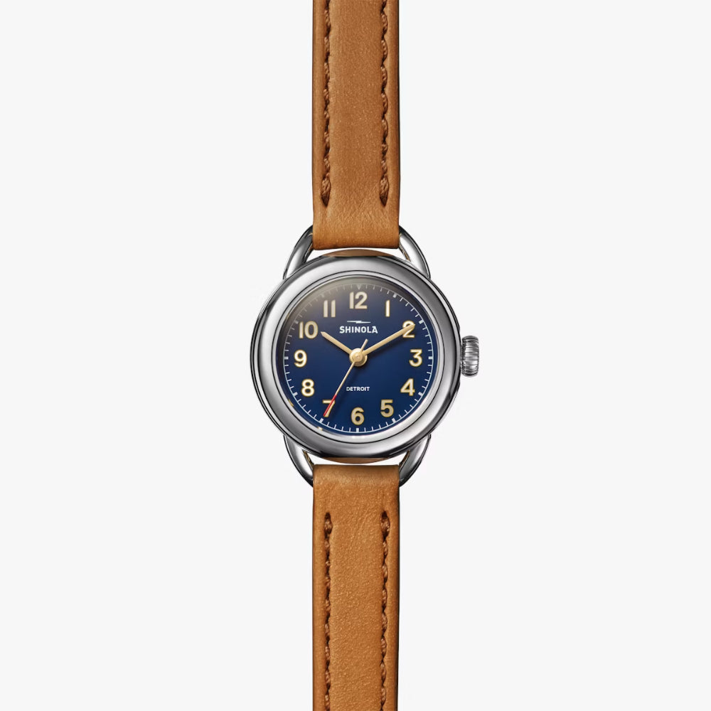 Shinola Runabout 25mm Blue Dial, Brown Leather Strap