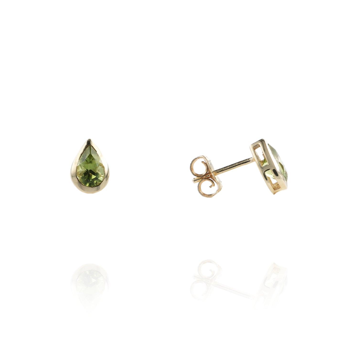 14k Yellow Gold Bezel Set Pear Shape Peridot Stud Earrings