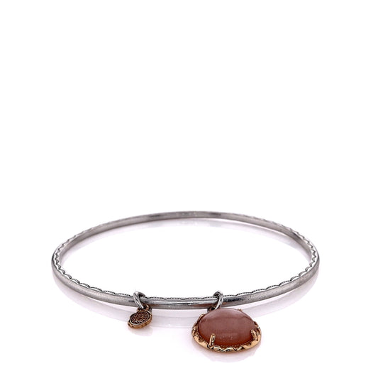 Estate Tacori Sterling Silver Peach Moonstone Charm Bangle Bracelet