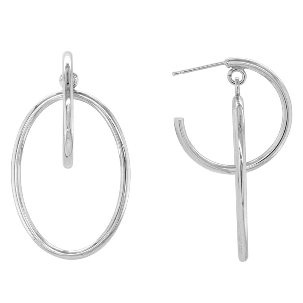 A pair of sterling silver round and oval hoop drop earrings.