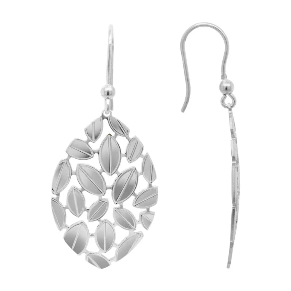 Sterling Silver Mosaic Leaf Drop Earrings