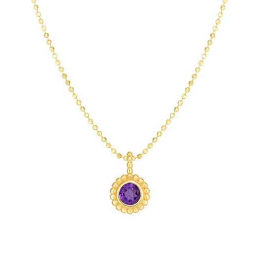 14k Yellow Gold 18" Beaded Amethyst Pendant Necklace
