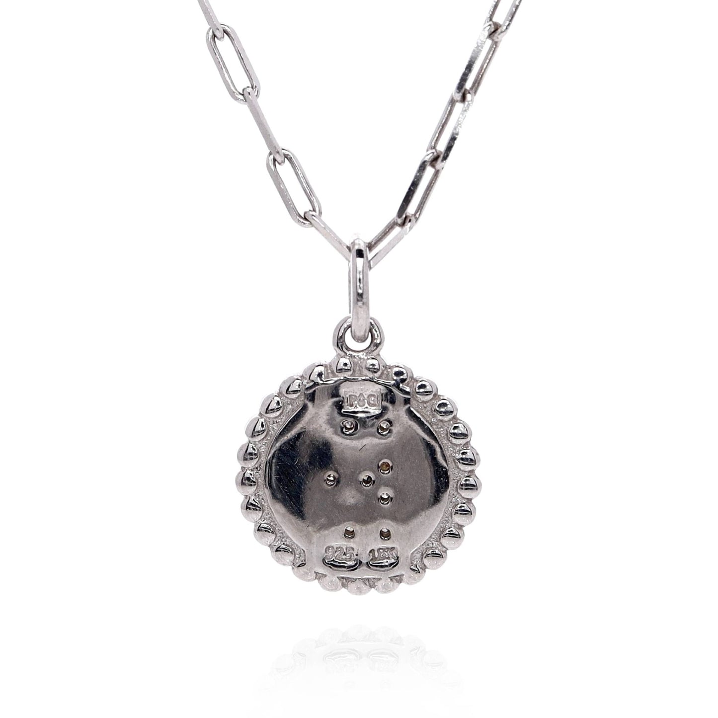 Two-Tone 20" Round Beaded Edge Initial "E" Pave Diamond Disc Pendant Necklace