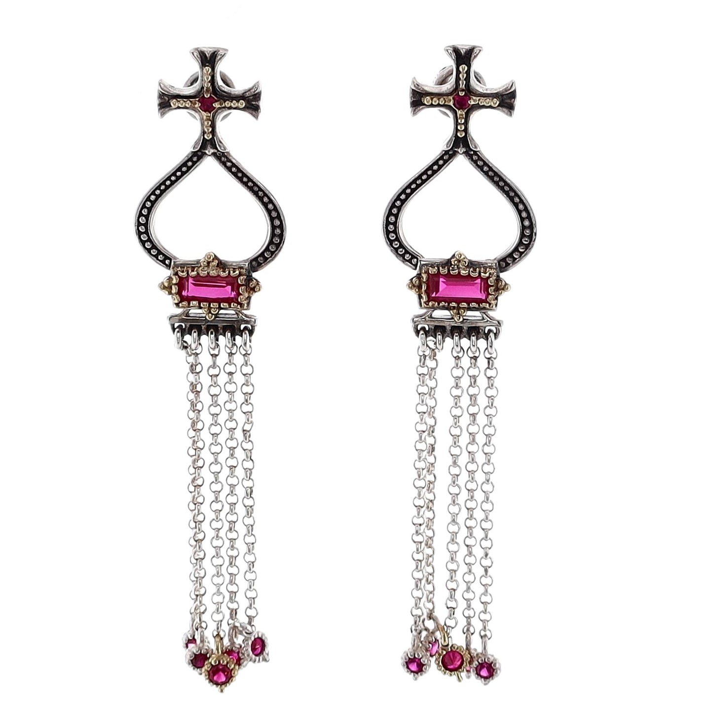 Konstantino Dome Corundum Tassle Earrings