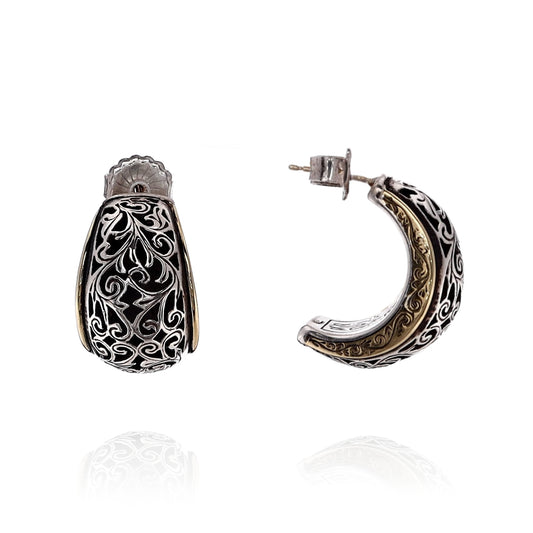 Konstantino Two-Tone Domed Open Scroll Filigree Half Hoop Earrings