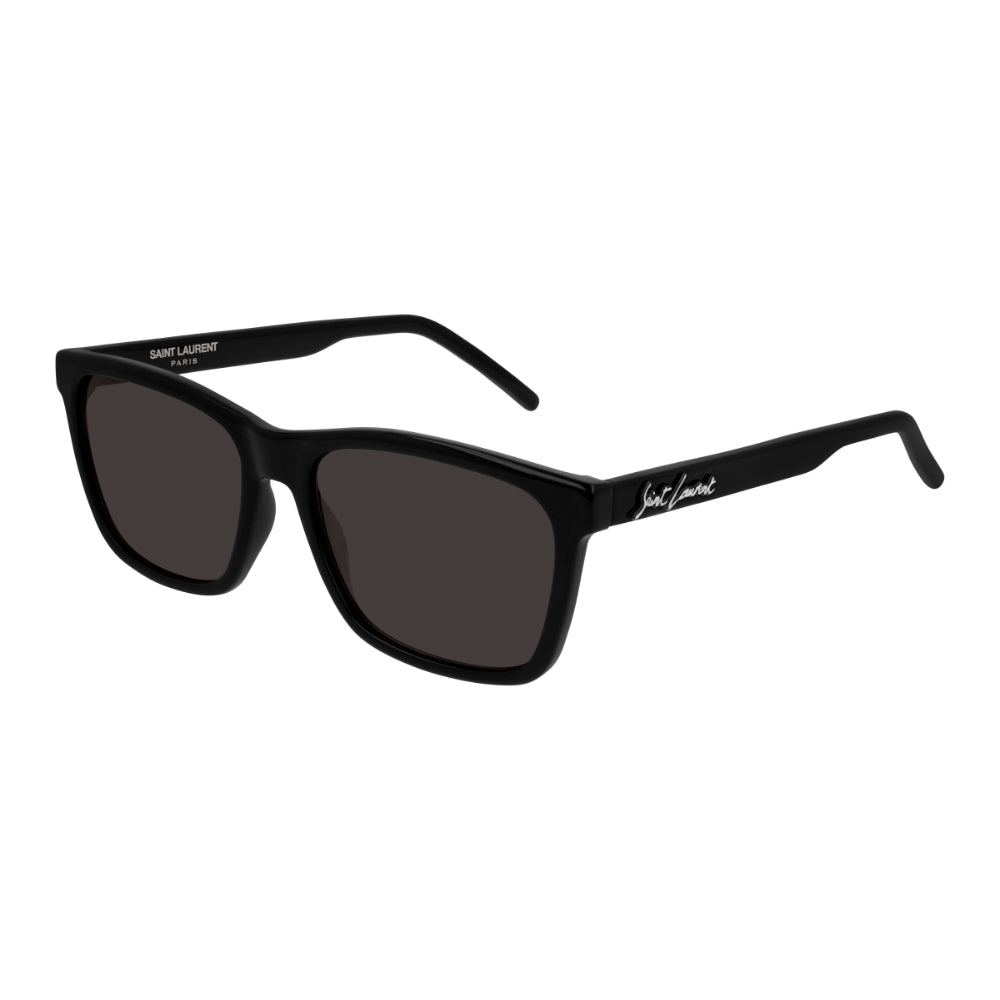 Black sunglasses with 'Saint Laurent' branding on a white background