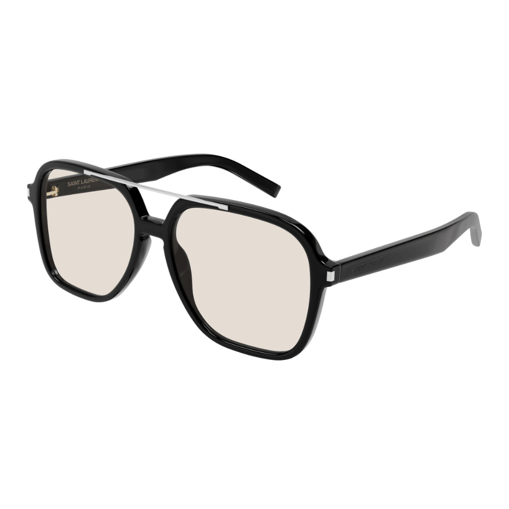Black sunglasses with reflective lenses on a white background