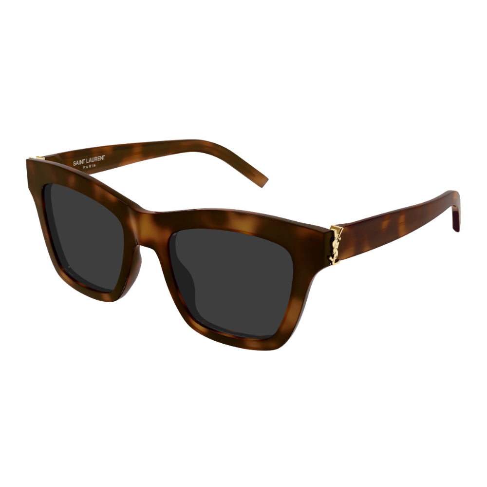 Sunglasses with tortoiseshell frame and dark lenses on a white background