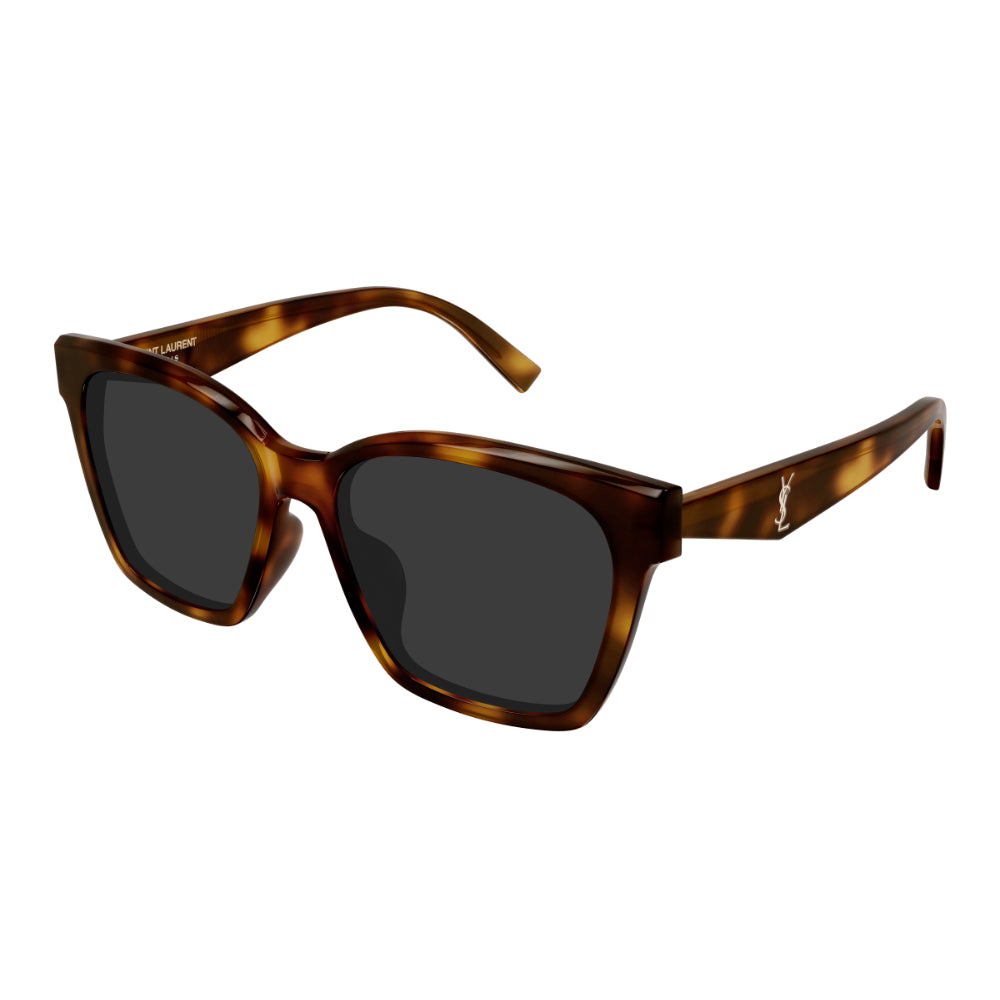 Sunglasses with tortoiseshell frame and dark lenses on a white background