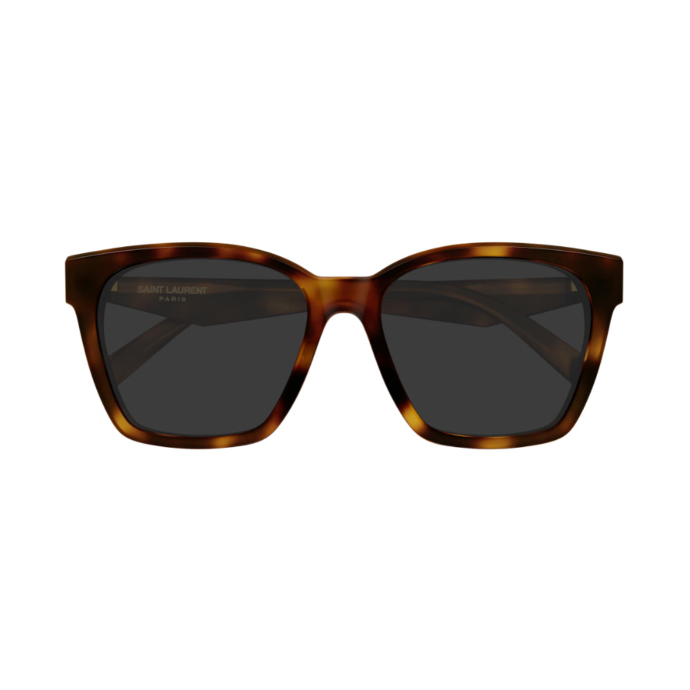 Sunglasses with tortoiseshell frame and dark lenses on a white background