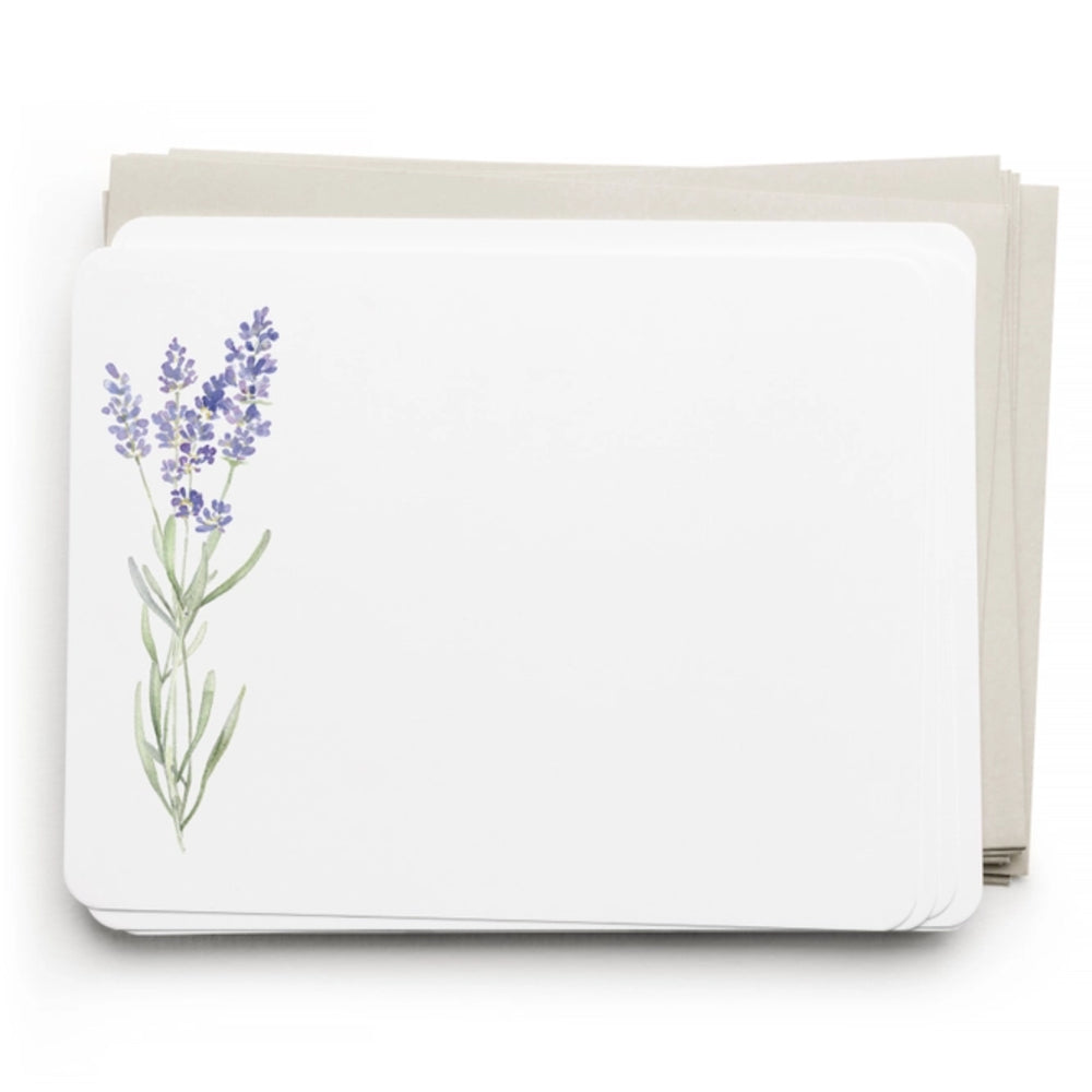 Set of cards with lavender design on a white background.