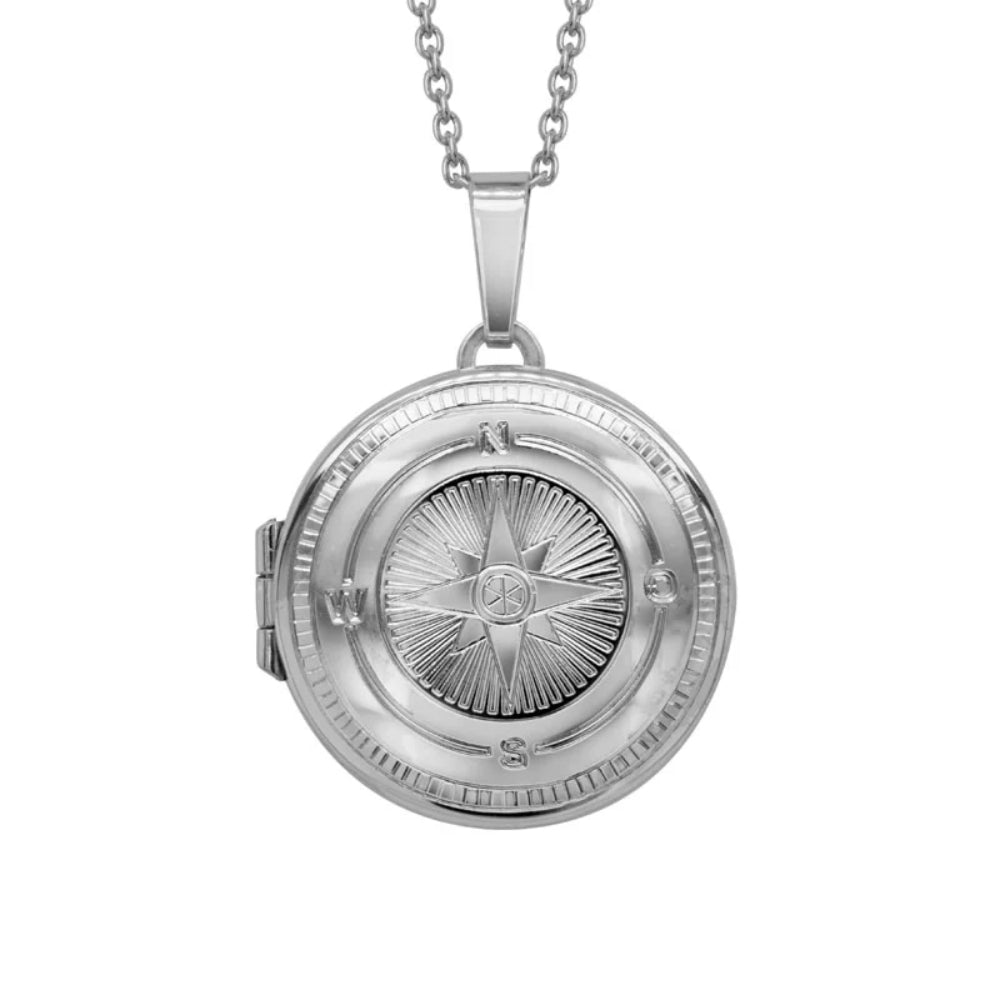 Sterling Silver Engraved Circle Compass Locket