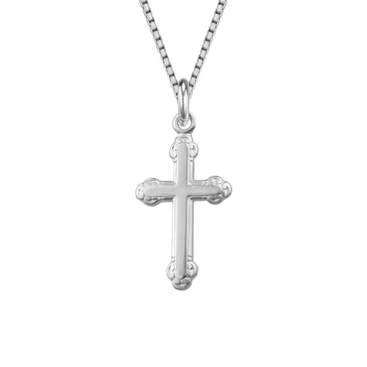 Sterling Silver Scroll Edge Cross Pendant Necklace