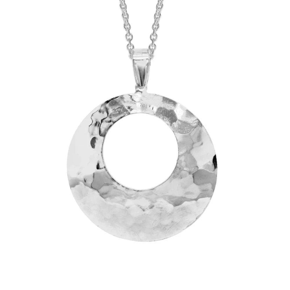 Sterling Silver Hammered Open Disc Pendant Necklace