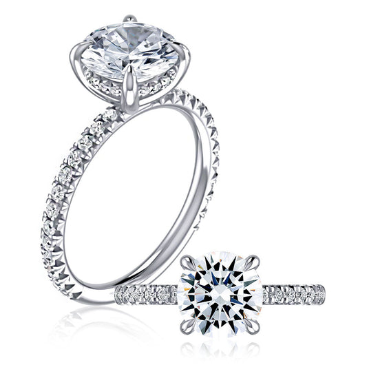 A. Jaffe Platinum Round Center Diamond Engagement Ring With Hidden Halo and Side Stones