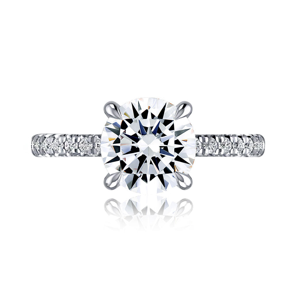 A. Jaffe Platinum Round Center Diamond Engagement Ring With Hidden Halo and Side Stones