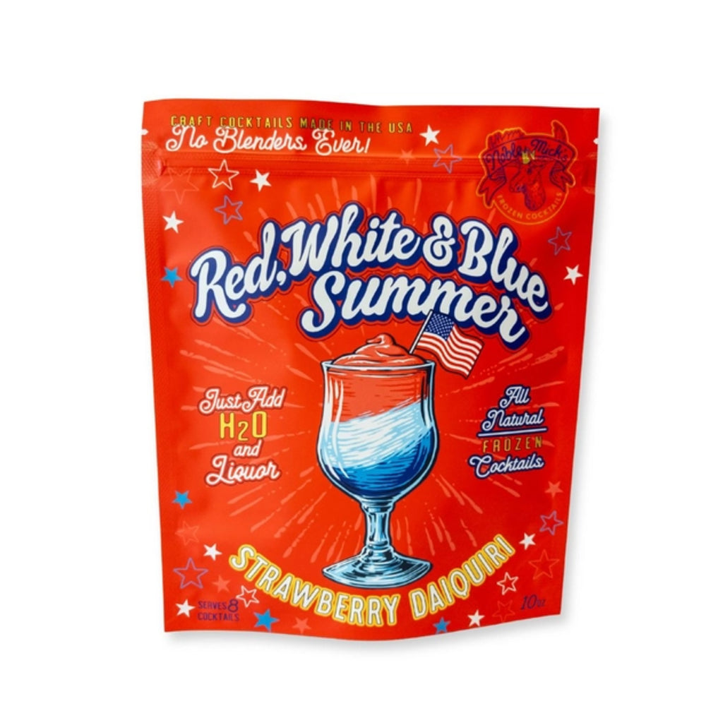 Red, White & Blue Summer strawberry daiquiri mix packaging on a white background