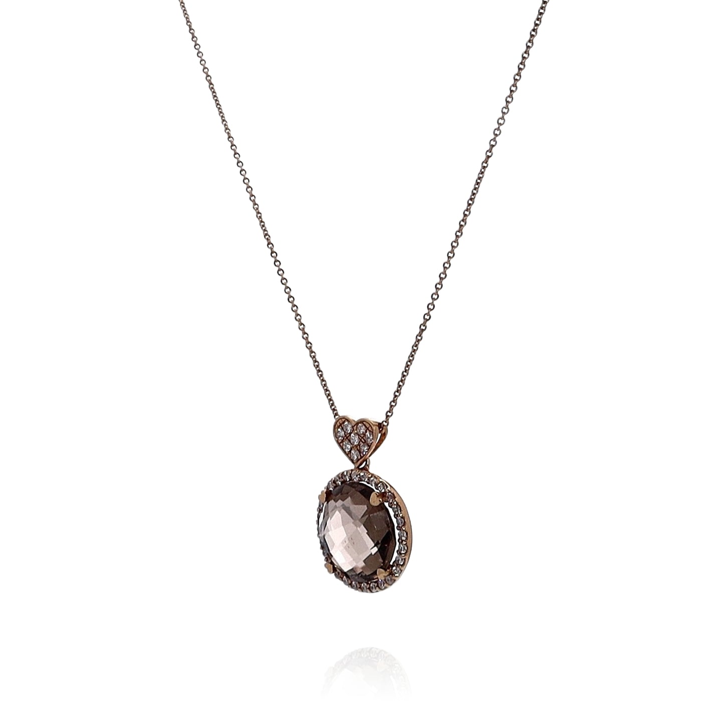 Lisa Nik 18k Rose Gold Smoky Quartz and Diamond Halo Pendant Necklace