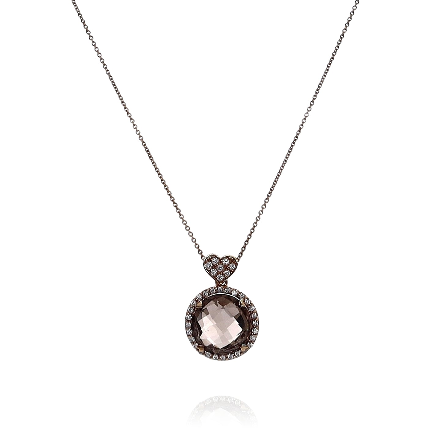 Lisa Nik 18k Rose Gold Smoky Quartz and Diamond Halo Pendant Necklace