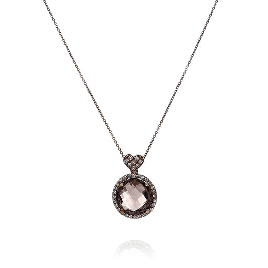 Lisa Nik 18k Rose Gold Smoky Quartz and Diamond Halo Pendant Necklace