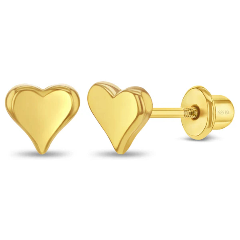 Gold heart-shaped earrings on a white background