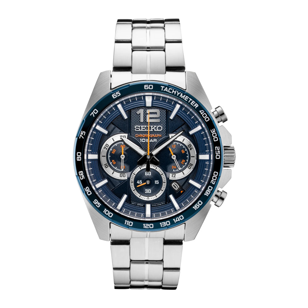 Seiko Essentials 43.9mm Chronograph Blue Embossed Dial, SSB345
