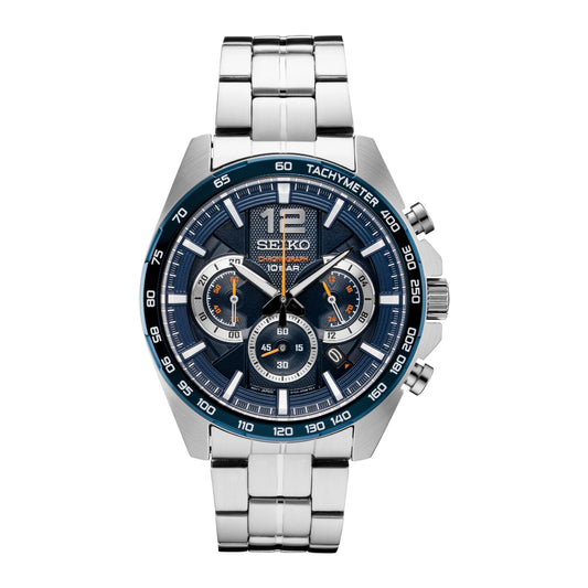 Seiko Essentials 43.9mm Chronograph Blue Embossed Dial, SSB345