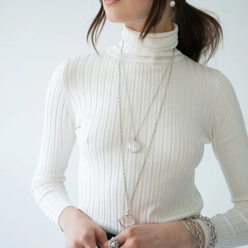 MRK Sterling Silver Beaded Center-Diamond Locket Necklace