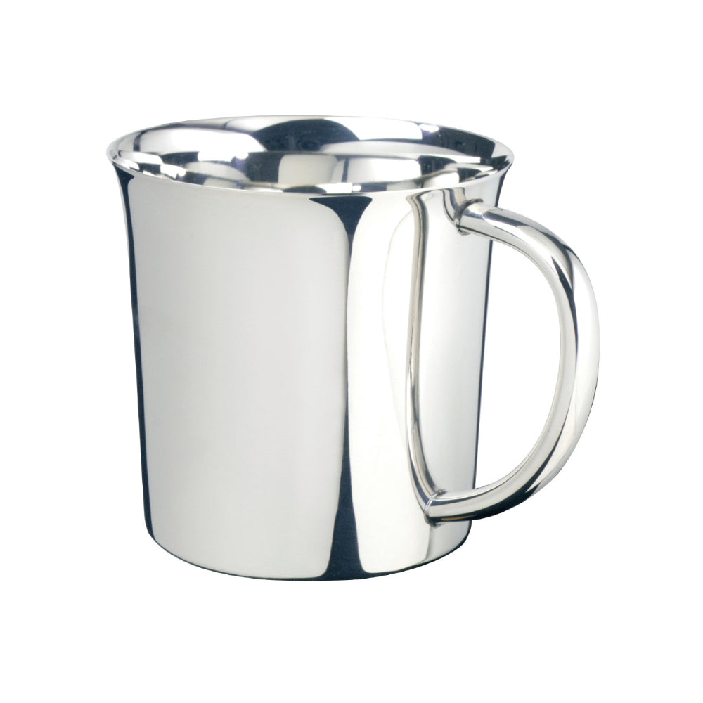 Sterling silver baby cup on a white backround. 