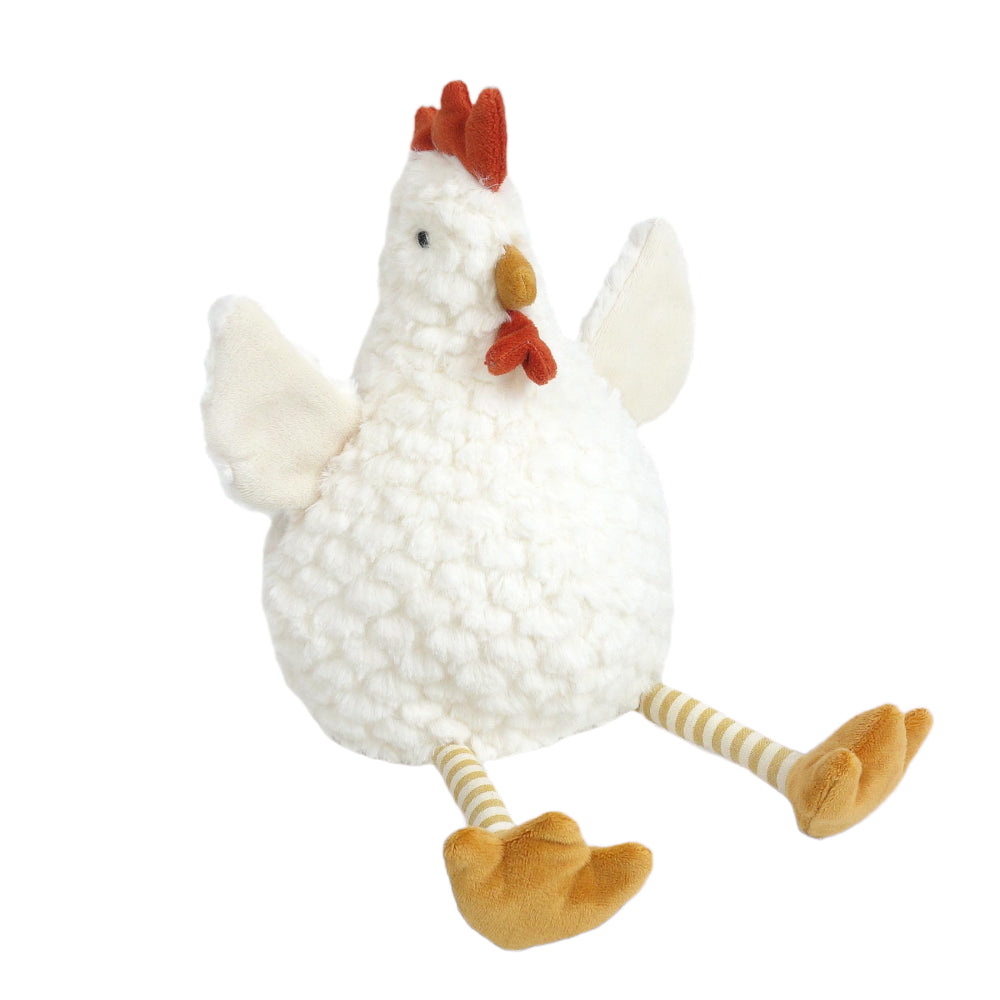 White plush chicken toy on a white background