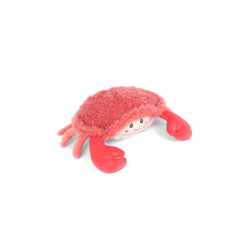 Plush pink crab toy on a white background