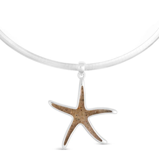 Dune Jewelry Sterling Silver Omega Chain Starfish Pendant Necklace - Ocean City