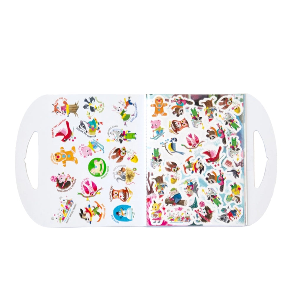 Sticker book with colorful illustrations on a white background