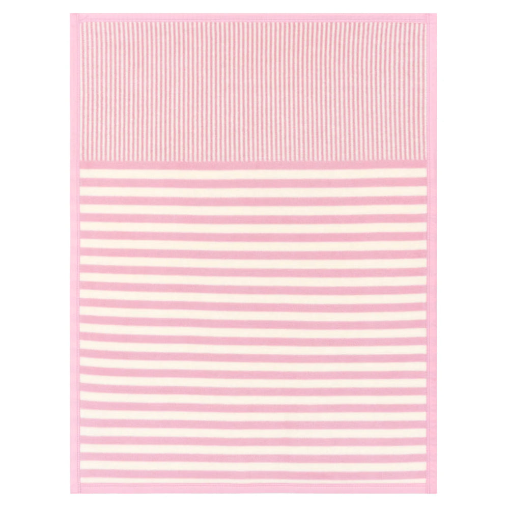 Pink and white striped mini blanket on a white background