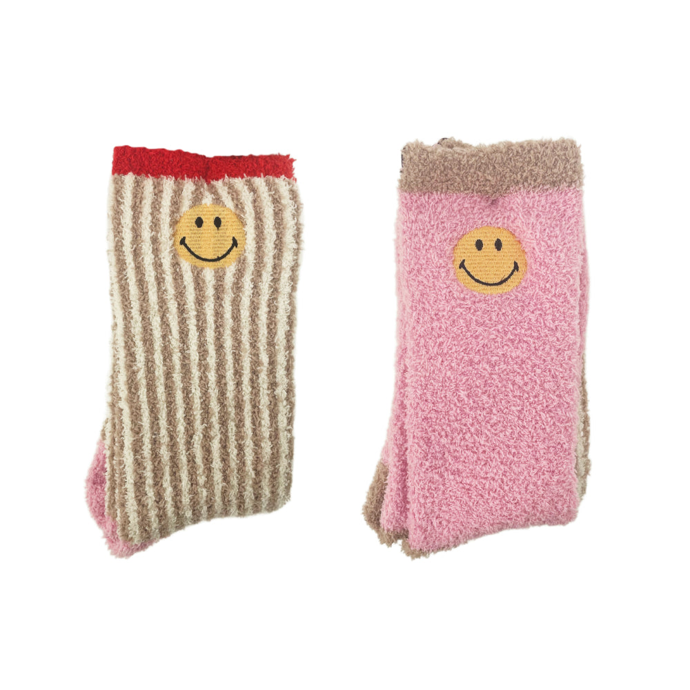 Barefoot Dreams CozyChic Smiley Ribbed Sock Set-Feather Multi