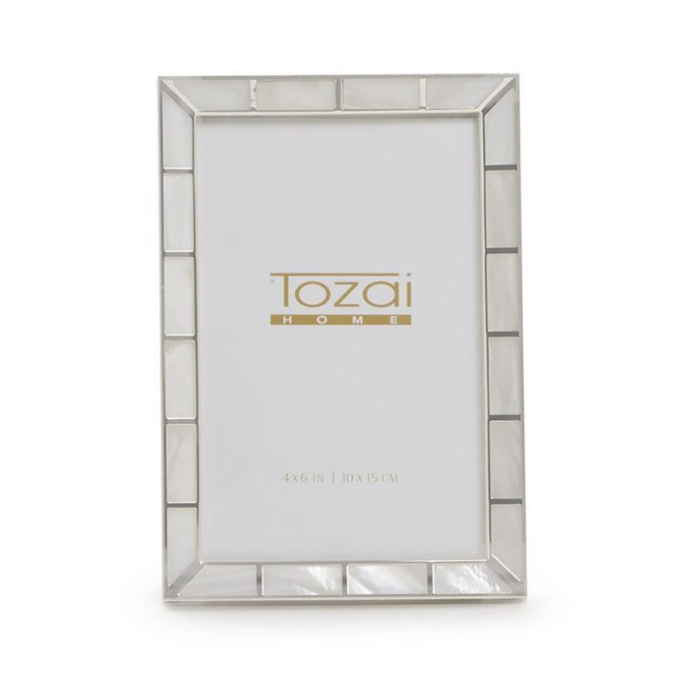 Two's Company Silver Plated Metal Photo Frame with Mother of Pearl Inlay